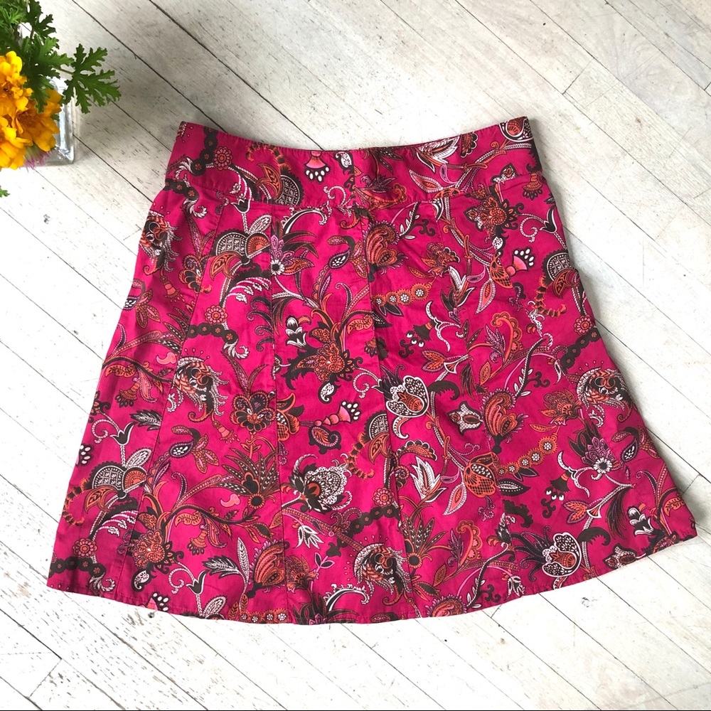 Cute ANN TAYLOR pink/brown cotton A-line skirt